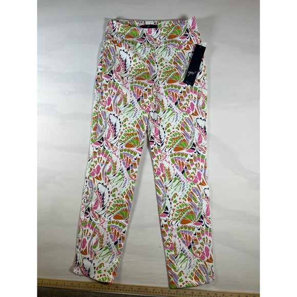 Up! Pants - Up! Pants Butterfly Print High Rise Slim Leg Pants White Size 2 NWT